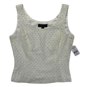 Tahari Arthur S. Levine Sparkle Tank Top White Sleeveless Sequin Blouse Size 8